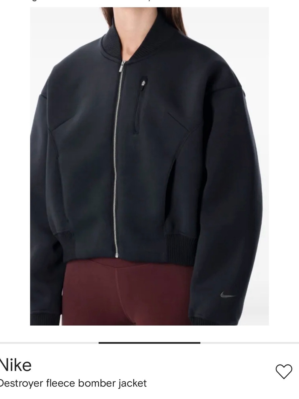 Nike Destroyer Black Cropped Fleece Bomber Jacket